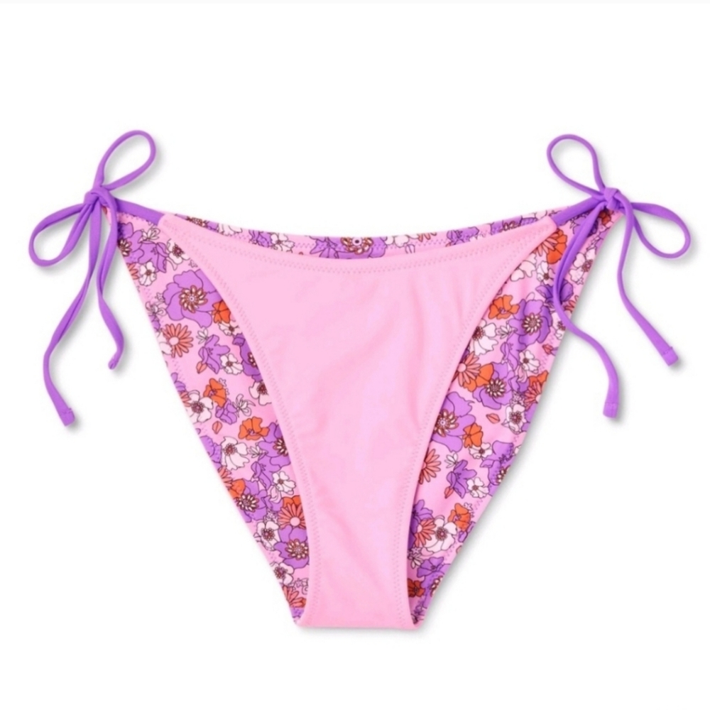 NWT Wild Fable Reversible Pink Purple Floral Bikini Bottom - Size M (8–10) Cute